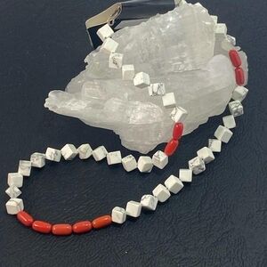 HOWLITE and CORAL BEADED NECKLACE